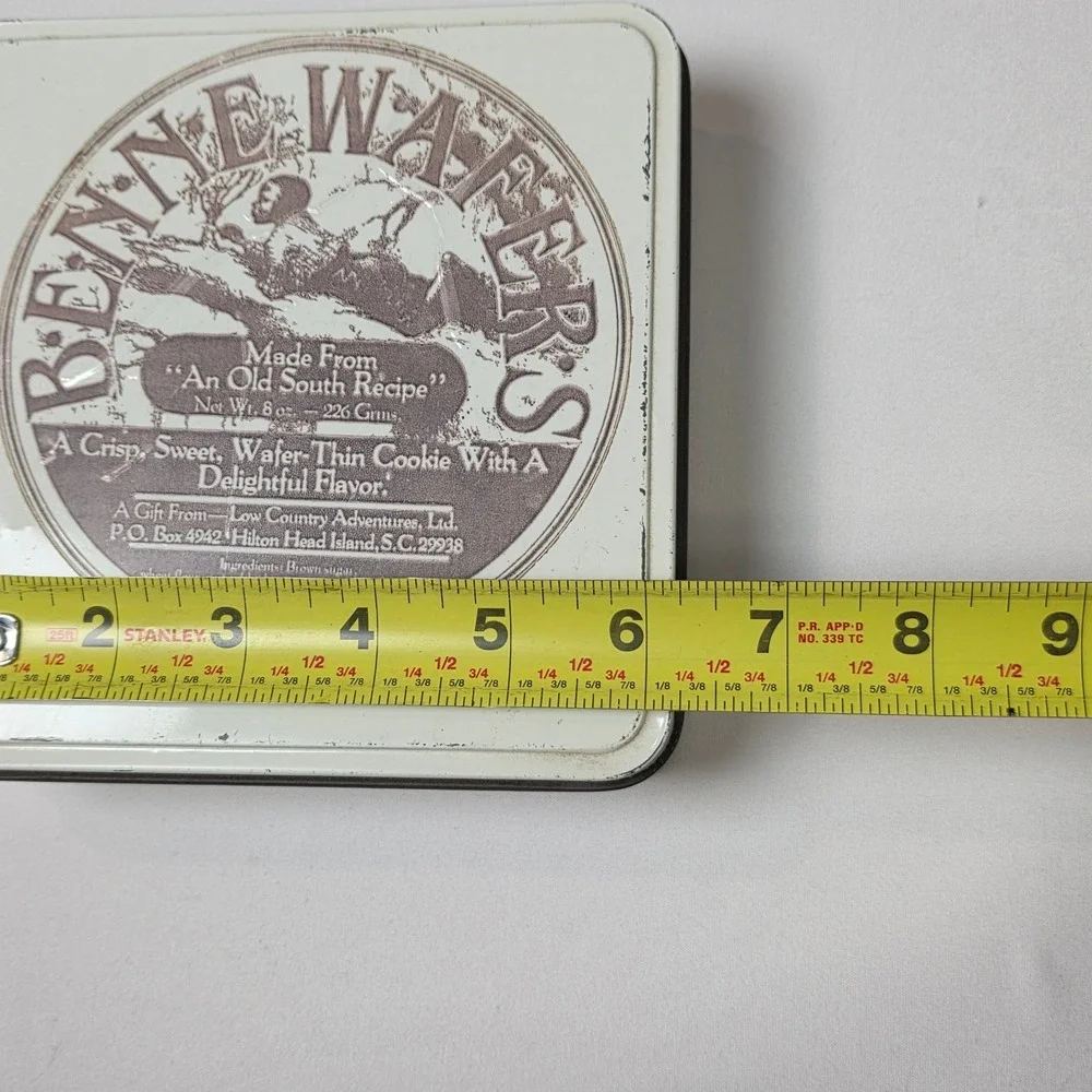 Benne Wafers Cookie Tin Hilton Head Island SC Low Country Adventures 6in Vintage